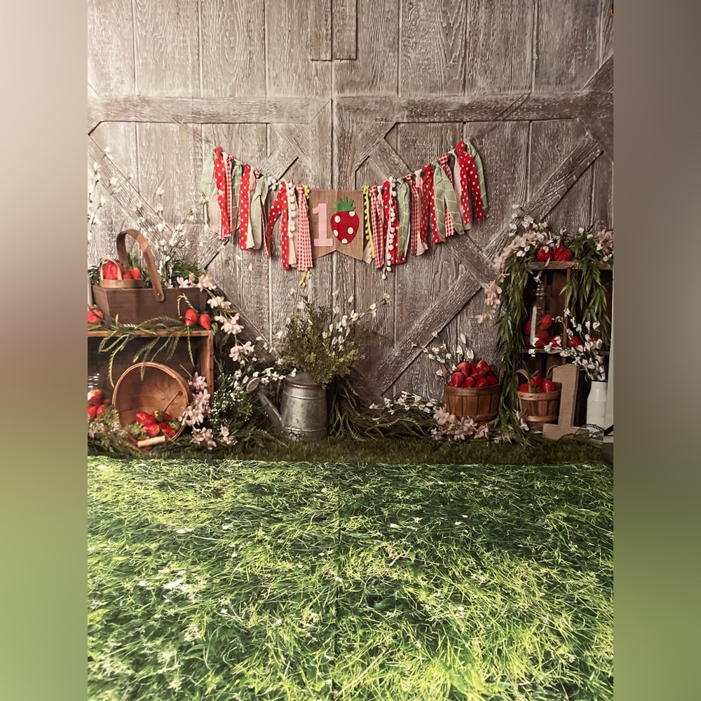 Strawberry Photography Backdrop - Berry First Birthday Cake Smash